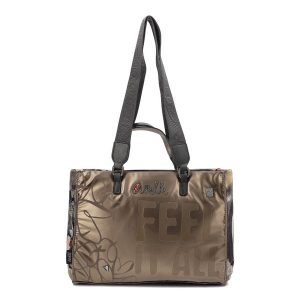 Brązowy Kuferek Anekke Pojemna Torebka Damska. Brązowe shopper bag Anekke, bez wzorów, z materiału, bez dodatków. Za 399,00 zł.