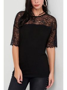 LA Angels Koszulka w kolorze czarnym rozmiar: XL. Czarne bluzki LA Angels, xl, bez wzorów, z koronki, bez kołnierzyka, bez ramiączek. Za 96,60 zł.
