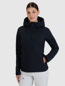 4F Kurtka softshell wiatroodporna membrana 10000 damska - czarna XL. Czarne kurtki 4f, l, bez wzorów, z dzianiny, z kapturem. W wyprzedaży za 219,99 zł.
