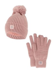 Zestaw zimowy dla kobiet - czapka + rękawiczki różowy. Czerwone czapki HEAT KEEPER, bez wzorów, z materiału, eleganckie. Za 134,32 zł.