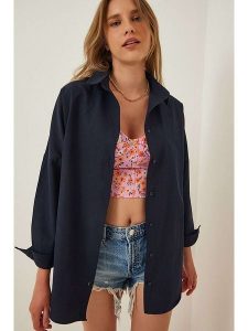 Happiness Istanbul Koszula w kolorze granatowym rozmiar: 38. Niebieskie koszule Happiness Istanbul, bez wzorów, bez kołnierzyka, bez ramiączek. Za 56,79 zł.