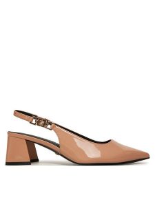 Guess Sandały FLPZAB PAF05 Beżowy. Brązowe sandały Guess, z aplikacjami, ze skóry, bez obcasa, na słupku, bez zapięcia. Za 319,99 zł.