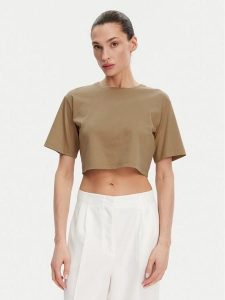 Max Mara Leisure T-Shirt 2516941098650 Brązowy Regular Fit. Brązowe t-shirty Max Mara Leisure, m, bez wzorów, z bawełny, bez kołnierzyka, bez ramiączek. Za 299,99 zł.