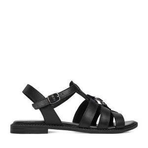 Sandały Lasocki. Czarne sandały Lasocki, bez wzorów, bez obcasa, na płaskiej podeszwie, bez zapięcia. Za 149,99 zł.