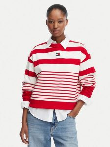 Tommy Jeans Bluza DW0DW22824 Czerwony Regular Fit. Czerwone bluzy Tommy Jeans, s, bez wzorów, z bawełny, bez kaptura. Za 363,99 zł.