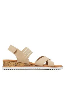 Skechers Sandały BOBS Desert Kiss-Shore Enough 114130/NAT Beżowy. Brązowe sandały Skechers, bez wzorów, z materiału, bez obcasa, na koturnie, bez zapięcia. Za 129,99 zł.