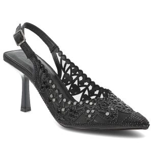 Sandały damskie S.Barski, cholewka ze skóry ekologicznej ażurowa konstrukcja z wycięciami na stabilnej szpilce, czarne, SR61-0106. Czarne sandały S.BARSKI, w ażurowe wzory, ze skóry ekologicznej, bez obcasa, na obcasie, bez zapięcia. Za 209,00 zł.