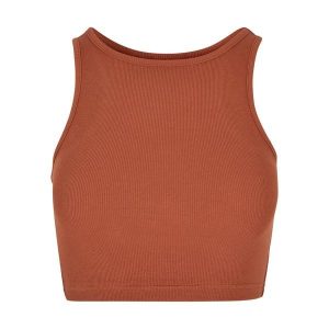 Damski prążkowany tank top court Urban Classics. Brązowe topy Urban Classics, bez wzorów, prążkowane, bez kołnierzyka, bez ramiączek. Za 36,50 zł.