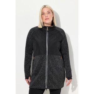Damskie Długa bluza rozpinana z polarowej dzianiny dwukierunkowy zamek. Czarne bluzy Ulla Popken, plus size, bez wzorów, z dzianiny, bez kaptura. W wyprzedaży za 311,99 zł.