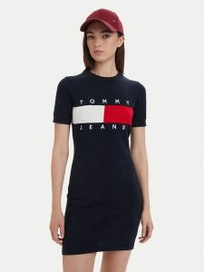 Tommy Jeans Sukienka codzienna Flag DW0DW22853 Granatowy Slim Fit. Niebieskie kombinezony Tommy Jeans, xs, bez wzorów, z bawełny, bez kołnierzyka, bez ramiączek. Za 449,99 zł.