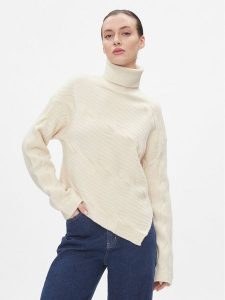Calvin Klein Sweter Asymetric Modern Cable Sweater K20K206016 Beżowy Regular Fit. Brązowe swetry klasyczne Calvin Klein, xl, z syntetyku, bez kołnierzyka. Za 519,99 zł.