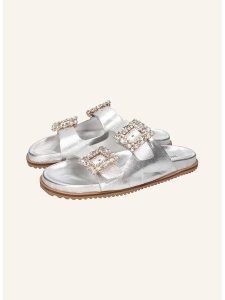 MELVIN & HAMILTON Skórzane klapki "Eve 1" w kolorze srebrnym rozmiar: 39. Szare klapki Melvin & Hamilton, bez wzorów, z otwartym noskiem, bez obcasa. Za 362,95 zł.