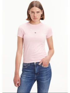 TOMMY JEANS Koszulka w kolorze jasnoróżowym rozmiar: M. Różowe bluzki Tommy Jeans, m, bez wzorów, z jeansu, bez kołnierzyka, bez ramiączek. Za 96,60 zł.