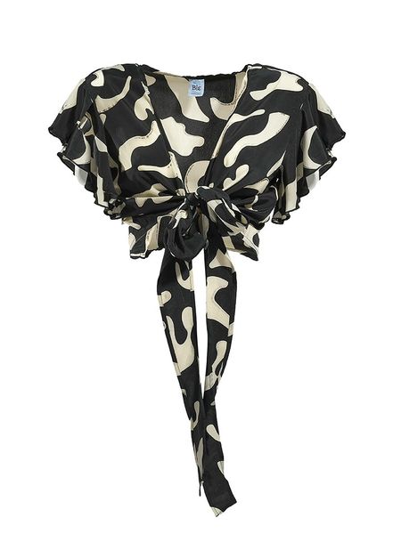 BLE Koszulka w kolorze czarno-kremowym rozmiar: onesize. Brązowe bluzki BLE, bez wzorów, bez kołnierzyka, bez ramiączek. Za 92,21 zł.