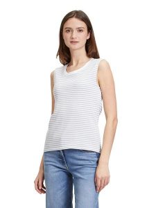 Betty Barclay Top w kolorze szaro-białym rozmiar: 44. Białe topy Betty Barclay, bez wzorów, z bawełny, bez kołnierzyka, bez ramiączek. Za 43,99 zł.