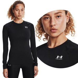 Koszulka termoaktywna damska Under Armour kompresyjna longsleeve. Czarne koszule nocne Under Armour, bez wzorów, bez ramiączek. Za 117,99 zł.