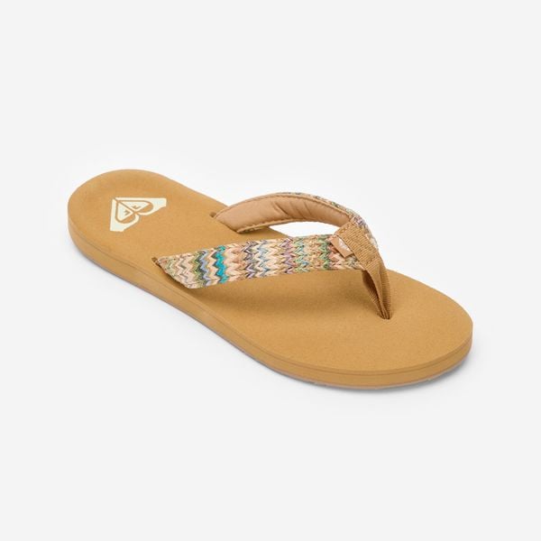 Japonki damskie Roxy Porto Raffia. Brązowe klapki Roxy, bez wzorów, z bawełny, bez obcasa. Za 129,95 zł.