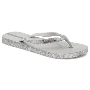 Szare Japonki Ipanema Brokatowe Klapki Damskie. Szare klapki Ipanema, bez wzorów, z materiału, bez obcasa. Za 129,00 zł.