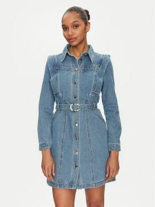 Morgan Sukienka jeansowa 251-RICOLI Szary Regular Fit. Szare kombinezony Morgan, bez wzorów, z bawełny, bez kołnierzyka, bez ramiączek. Za 239,99 zł.