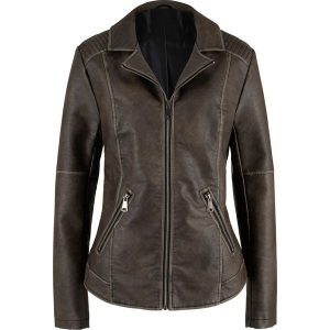 Kurtka ze sztucznej skóry z efektem wytarcia bonprix brązowy. Kurtki marki bonprix. Za 239,99 zł.