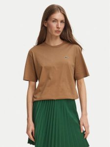 Lacoste T-Shirt TF7215 Brązowy jasny Regular Fit. Brązowe t-shirty Lacoste, bez wzorów, z bawełny, bez kołnierzyka, bez ramiączek. Za 284,99 zł.