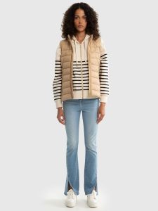Bluza damska z kapturem rozpinana w paski kremowa Selina 103. Białe bluzy Big Star, l, bez wzorów, z kapturem. Za 249,99 zł.