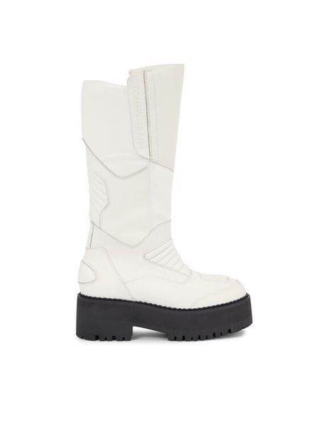Tommy Jeans Kozaki Tjw Long Shaft Biker Boot EN0EN02376 Biały. Białe kozaki Tommy Jeans, bez wzorów, z jeansu, bez obcasa, na płaskiej podeszwie, bez zapięcia. Za 439,99 zł.
