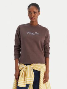 Tommy Jeans Bluza Essential DW0DW21922 Brązowy Regular Fit. Brązowe bluzy Tommy Jeans, s, bez wzorów, z bawełny, bez kaptura. Za 329,99 zł.