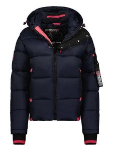 Geographical Norway Kurtka zimowa "Calix" w kolorze granatowo-różowym rozmiar: L. Niebieskie kurtki Geographical Norway, na zimę, l, z aplikacjami, z puchu, bez kaptura. Za 313,32 zł.