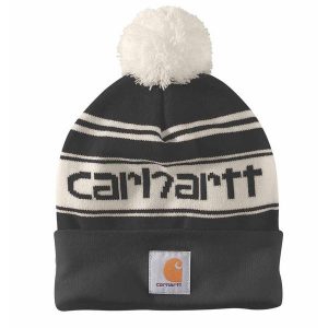 Czapka zimowa z pomponem Carhartt Knit Pom-Pom Cuffed Logo Beanie. Czerwone czapki CARHARTT, bez wzorów, sportowe. Za 97,99 zł.