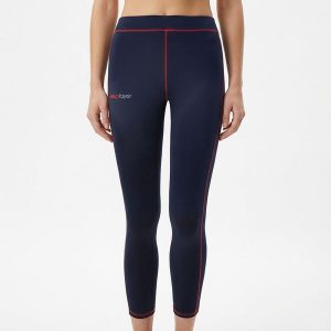 Legginsy Capri stretch do biegania niebiesko-ciemnoróżowe. Czerwone legginsy ELPLAYER, bez wzorów, z elastanu, z podwyższonym stanem, długie. Za 64,00 zł.