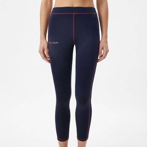 Legginsy Capri stretch do biegania niebiesko-ciemnoróżowe. Czerwone legginsy ELPLAYER, bez wzorów, z elastanu, z podwyższonym stanem, długie. Za 63,90 zł.