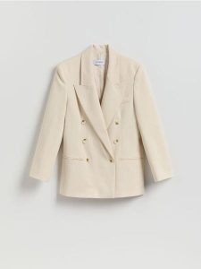 Dwurzędowa marynarka oversize - beżowy. Brązowe marynarki i żakiety Reserved, l, bez wzorów, z tkaniny. Za 279,99 zł.