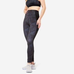 Legginsy fitness damskie Domyos. Czarne legginsy DOMYOS, bez wzorów, z elastanu, z podwyższonym stanem. Za 79,99 zł.