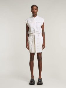 G-Star Sukienka w kolorze białym rozmiar: XXS. Białe sukienki G-Star, na co dzień, xxs, bez wzorów, z tkaniny, retro, bez kołnierzyka, bez ramiączek, midi, proste. Za 304,99 zł.