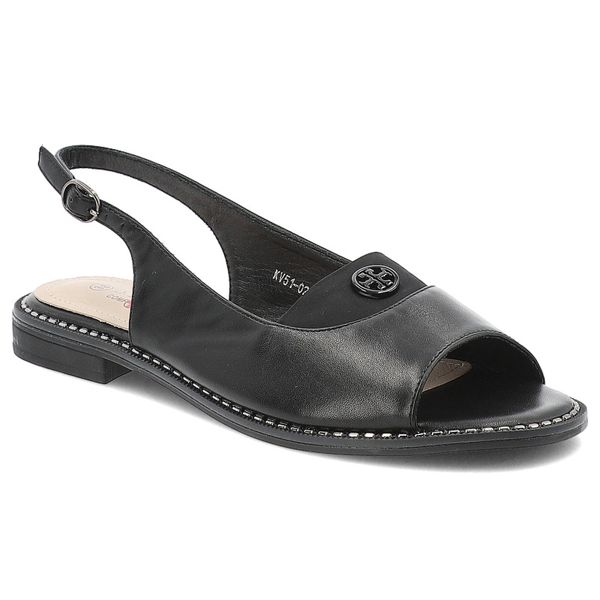 Sandały damskie S. Barski, na płaskim obcasie z ozdobą ze sprzączką eleganckie, czarne, KV51-021. Czarne sandały S.BARSKI, z aplikacjami, bez obcasa, na płaskiej podeszwie, bez zapięcia. Za 125,90 zł.