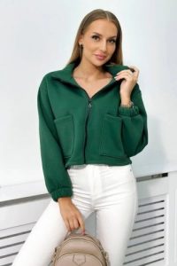 Bluza bawełniana ocieplana z suwakiem zielona. Zielone bluzy KESI, na jesień, l, bez wzorów, z bawełny, bez kaptura. Za 178,78 zł.