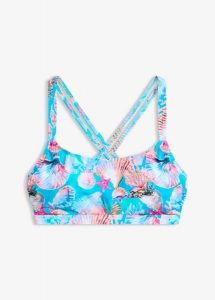 Biustonosz bikini bustier ze skrzyżowanymi ramiączkami. Bikini bonprix, bez wzorów. Za 47,99 zł.