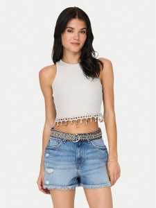 ONLY Top Shelly 15325019 Biały Slim Fit. Białe topy ONLY, m, bez wzorów, z bawełny, bez kołnierzyka, bez ramiączek. Za 59,99 zł.