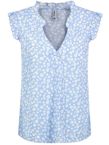 Sublevel Bluzka w kolorze błękitno-białym rozmiar: S. Niebieskie bluzki Sublevel, s, bez wzorów, z wiskozy, klasyczne, bez kołnierzyka, bez ramiączek. Za 56,79 zł.