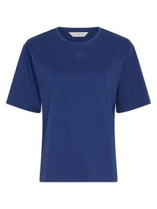 MOSS COPENHAGEN Koszulka w kolorze granatowym rozmiar: XS/S. Niebieskie bluzki Moss Copenhagen, s, bez wzorów, z bawełny, bez kołnierzyka, bez ramiączek. Za 82,99 zł.