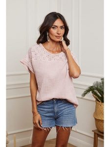 Fleur de Lin Koszulka "Lutarce" w kolorze jasnoróżowym rozmiar: XXL. Różowe bluzki Fleur de Lin, xxl, bez wzorów, bez kołnierzyka, bez ramiączek. Za 100,99 zł.