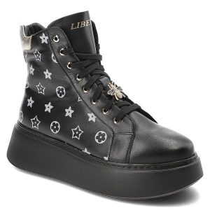 Czarne Sneakersy Libero Premium Obuwie Damskie. Czarne botki Libero, z materiału, bez obcasa, na platformie, bez zapięcia. Za 409,00 zł.
