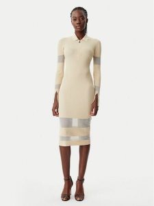 Patrizia Pepe Sukienka dzianinowa 8A1420/K078-B814 Beżowy Slim Fit. Brązowe sukienki Patrizia Pepe, bez wzorów, z dzianiny, bez kołnierzyka, bez ramiączek. Za 699,99 zł.