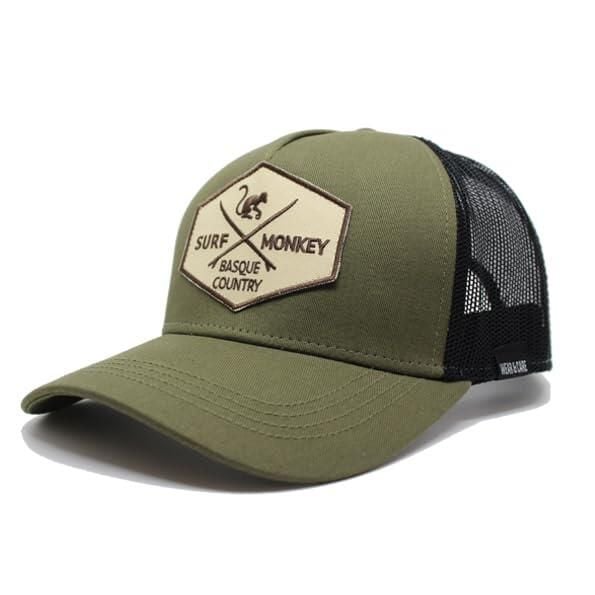Czapka Trucker - 5 paneli / Recykling / Jeden rozmiar (Oliwkowy/Czarny). Czarne czapki SURF MONKEY, z aplikacjami, z bawełny. Za 135,96 zł.