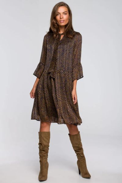 Sukienka rozkloszowana szyfonowa w groszki dekolt V granat. Sukienki Stylove, na randkę, xl, bez wzorów, z szyfonu, wizytowe, bez kołnierzyka, bez ramiączek, oversize. Za 389,00 zł.