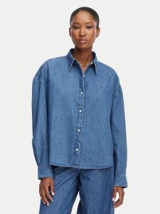 Tommy Hilfiger Koszula jeansowa WW0WW50528 Niebieski Boxy Fit. Niebieskie koszule TOMMY HILFIGER, bez wzorów, z bawełny, bez kołnierzyka, bez ramiączek. Za 409,99 zł.