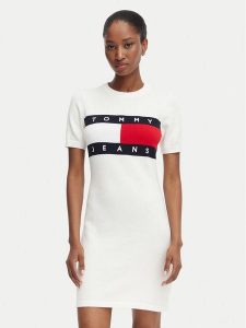 Tommy Jeans Sukienka codzienna Flag DW0DW22853 Biały Slim Fit. Białe kombinezony Tommy Jeans, xl, bez wzorów, z bawełny, bez kołnierzyka, bez ramiączek. Za 449,99 zł.
