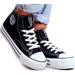 Trampki Damskie Big Star Czarne GG274012. Czarne trampki bez wzorów, z materiału, bez zapięcia. Za 227,30 zł.