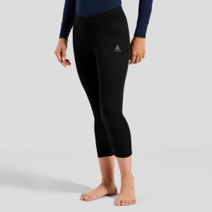 Legginsy damskie Odlo BL BOTTOM 3/4 ACTIVE WARM ECO. Czarne legginsy ODLO, bez wzorów, z materiału, z obniżonym stanem, długie. Za 249,99 zł.